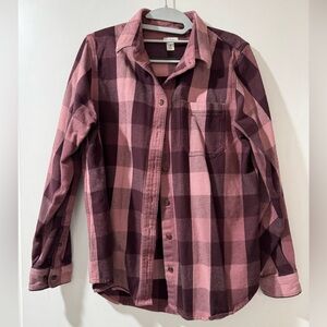 LL Bean Women’s Plaid Button-Up Flannel in Pink and Burgundy